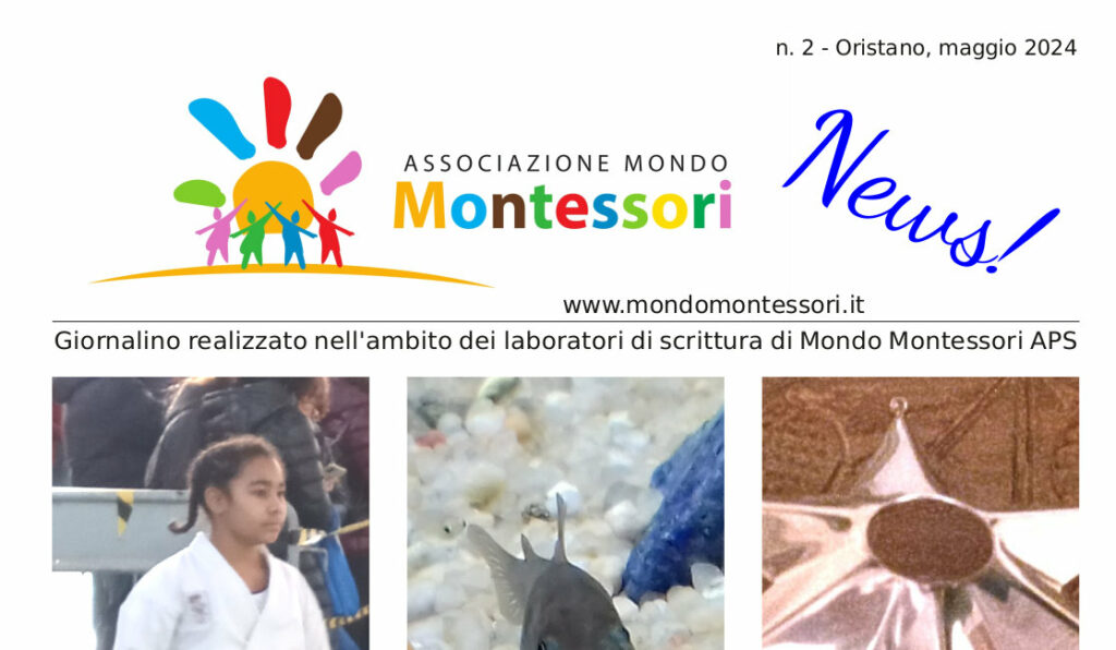 Testata del secondo numero di maggio 2024 del giornalino di Mondo Montessori APS di Oristano